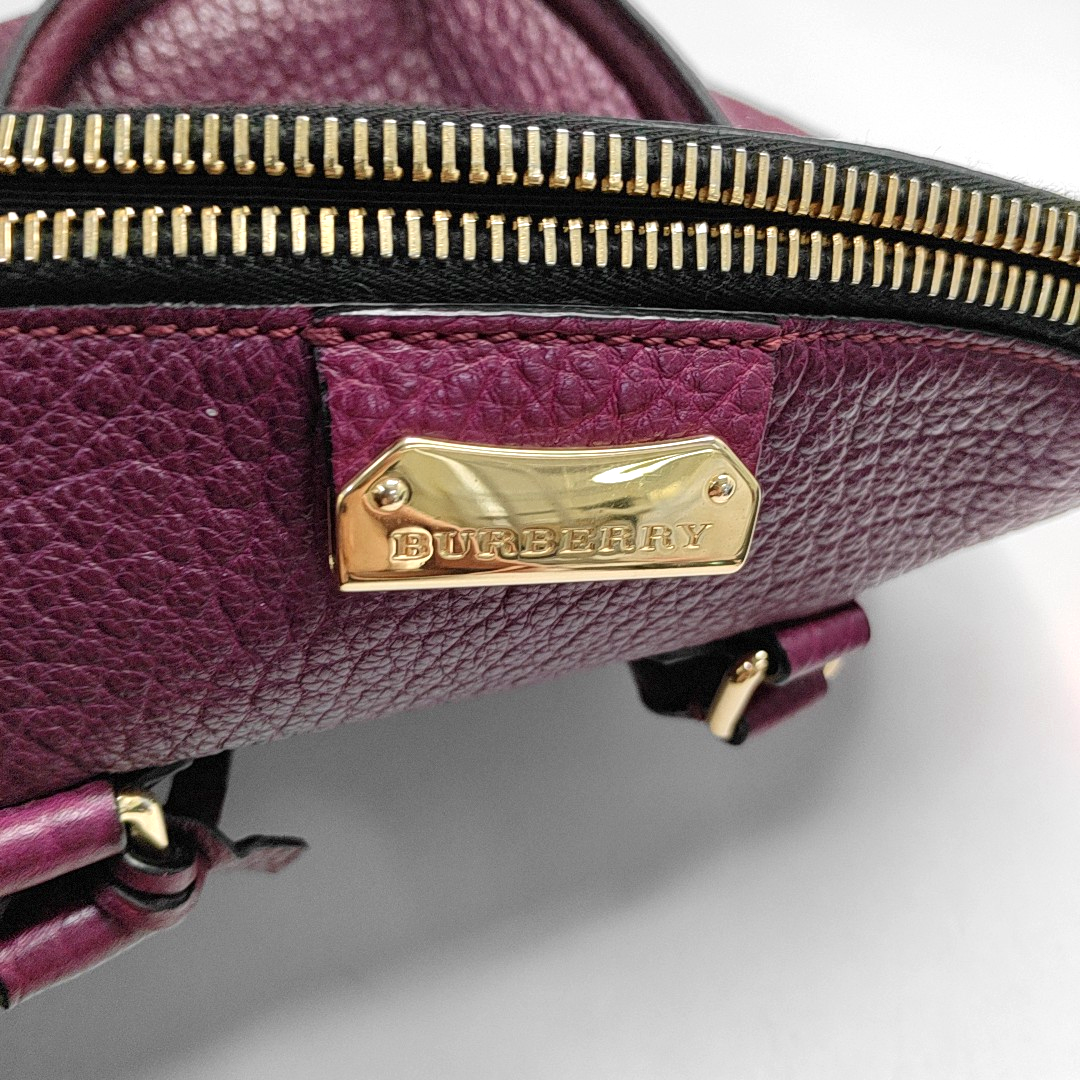 BURBERRY Clifton Plum Purple Cowhide Tote Bag Golden hardware-(SKU)-944416398