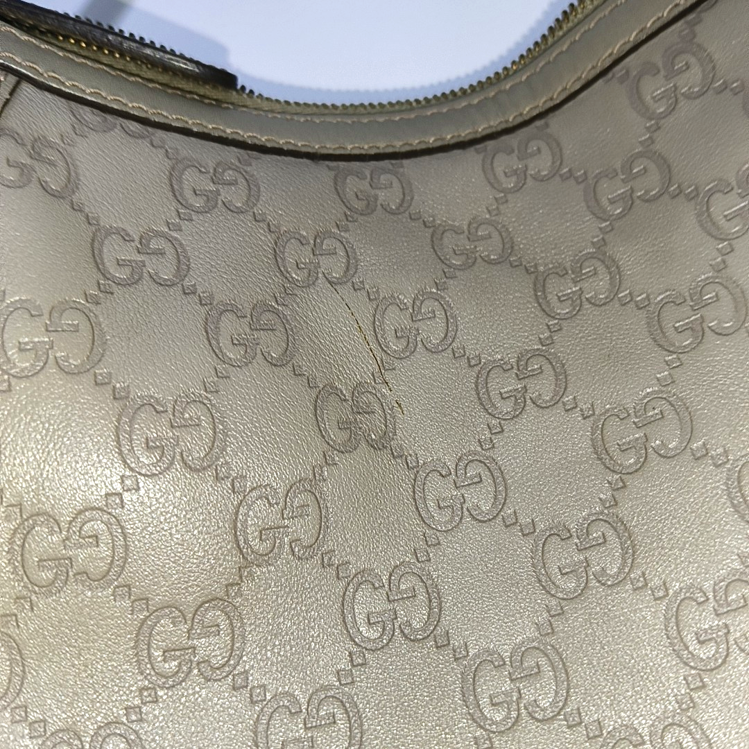 GUCCI Gray Cowhide Monogram Crumpled Single Shoulder Bag Golden hardware-(SKU)-946387965