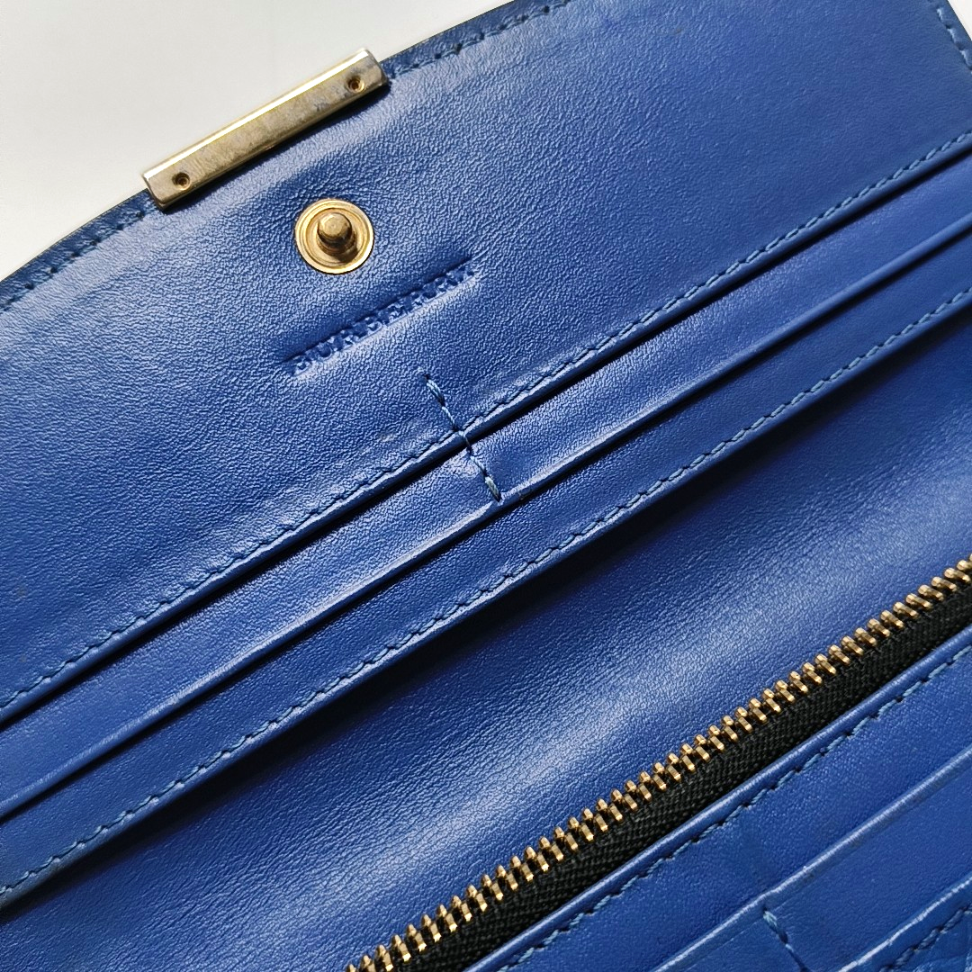 BURBERRY Langley Dark Blue Cow Leather Embossed Wallet Golden hardware-(SKU)-947970843