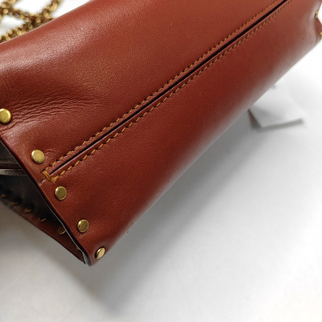 COACH PARKER 18 Brown Coated Canvas Monogrammed Studs Crossbody Shoulder Bag Golden hardware-(SKU)-944285676