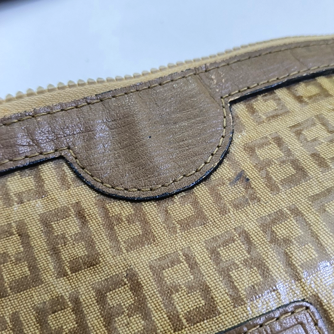 FENDI 棕色涂层帆布双F印花Shoulder Bag Golden hardware-(SKU)-959630825