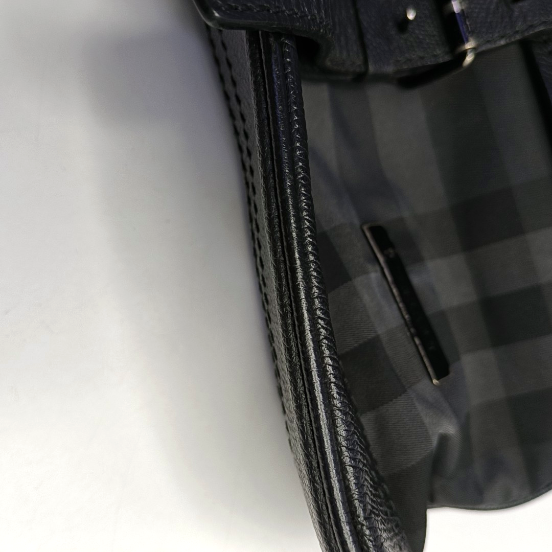 BURBERRY Dark Gray Nylon Battle Horse Plaid Single Shoulder Bag Crossbody Bag Ruthenium color hardware-(SKU)-958749400