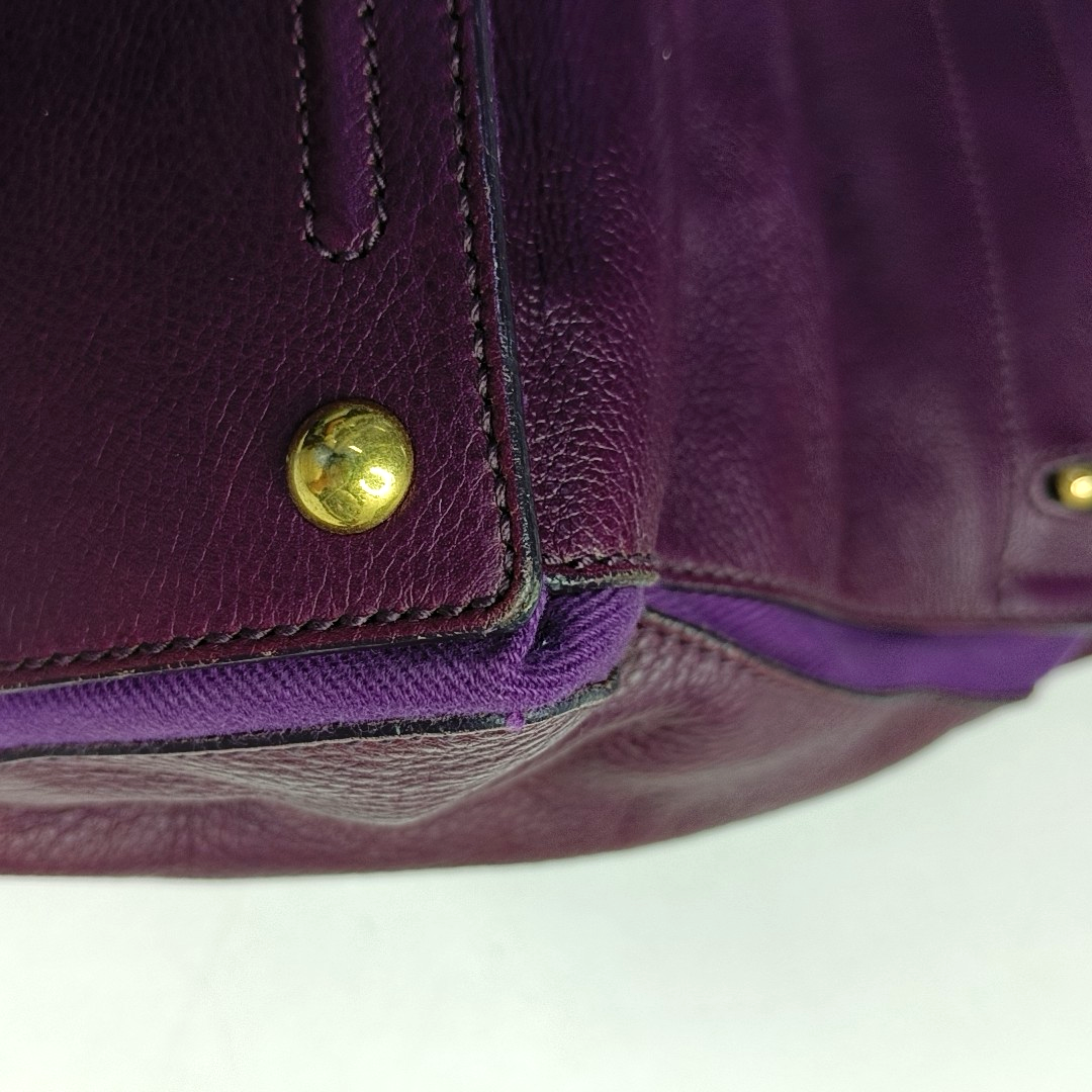 YSL MUSE TWO Purple Leather Tote Golden hardware-(SKU)-954560346
