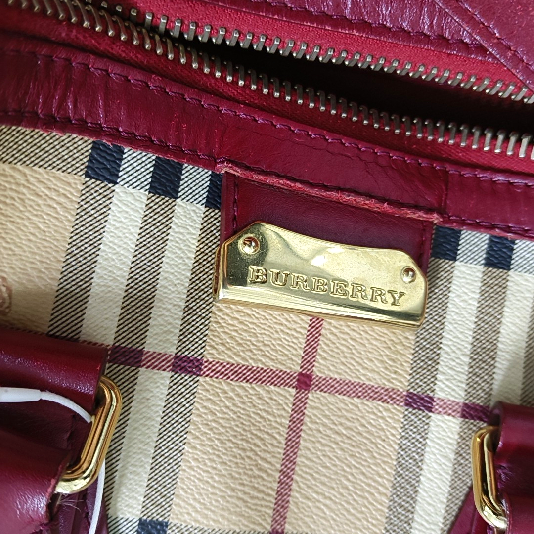 BURBERRY Red Coated Canvas Warhorse Plaid Single Shoulder Bag Golden hardware Removable shoulder strap-(SKU)-948483187