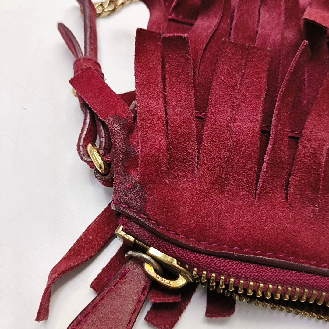 BURBERRY Plum Velvet Leather Fringe Single Shoulder Bag Crossbody Bag Silver Hardware Removable shoulder strap-(SKU)-955725239