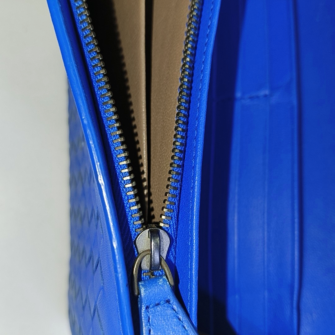 BOTTEGA VENETA Blue sheepskin woven wallet Silver Hardware-(SKU)-942953216