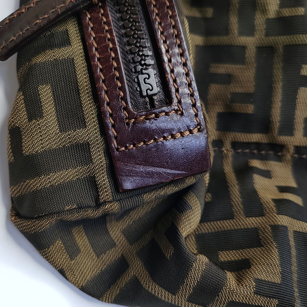 FENDI 棕色织物双F提花手拿包 Silver Hardware-(SKU)-934821117