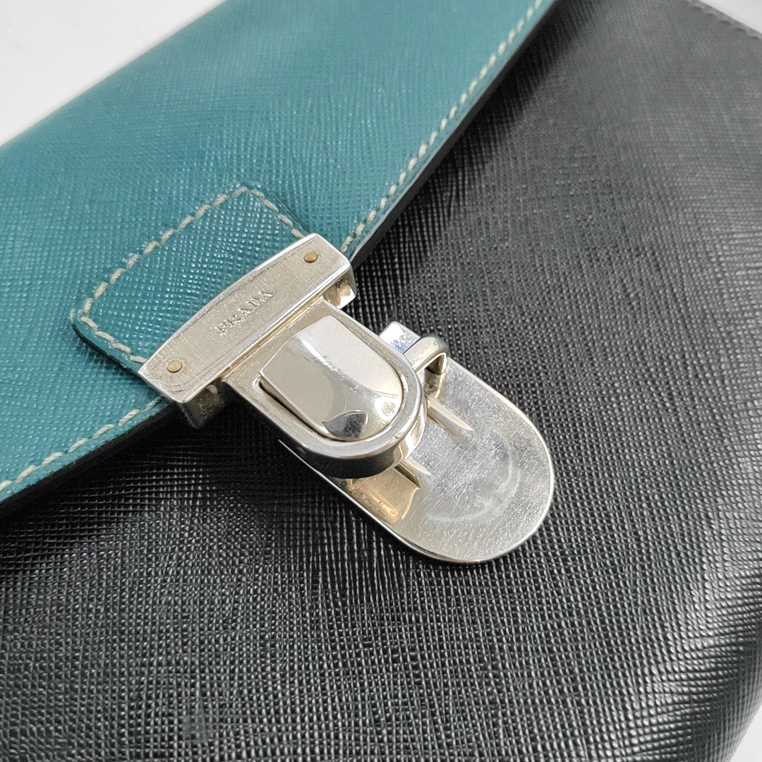 PRADA Color-block cowhide cross-grain clutch Silver Hardware-(SKU)-957706668