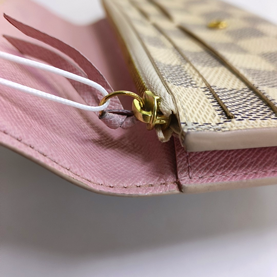 LOUIS VUITTON EMILIE White Coated Canvas Checkered Wallet Golden hardware-(SKU)-954698850