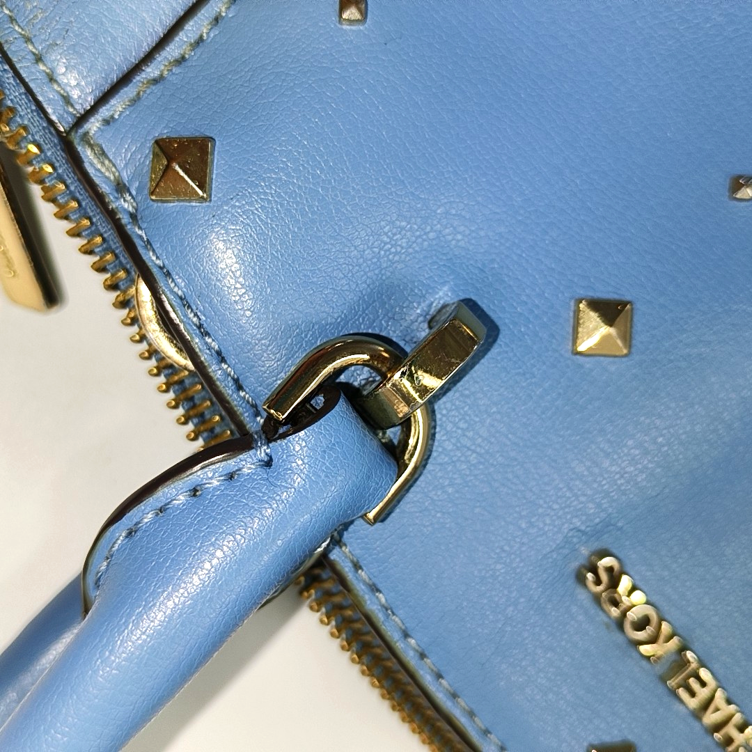 MICHAEL KORS Tote bag Small size Blue Cowhide Studs Single Shoulder Bag Tote Bag Crossbody Bag Golden hardware Removable shoulder strap-(SKU)-929655506