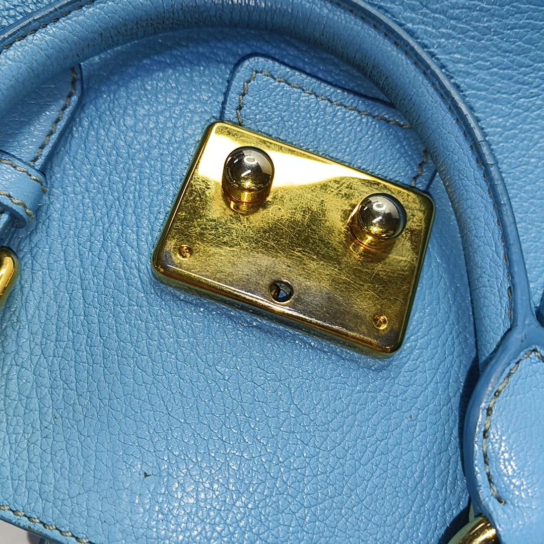 Miu Miu Madras Blue Cowhide Studs Single Shoulder Bag Tote Bag Crossbody Bag Golden hardware Removable shoulder strap-(SKU)-954293190