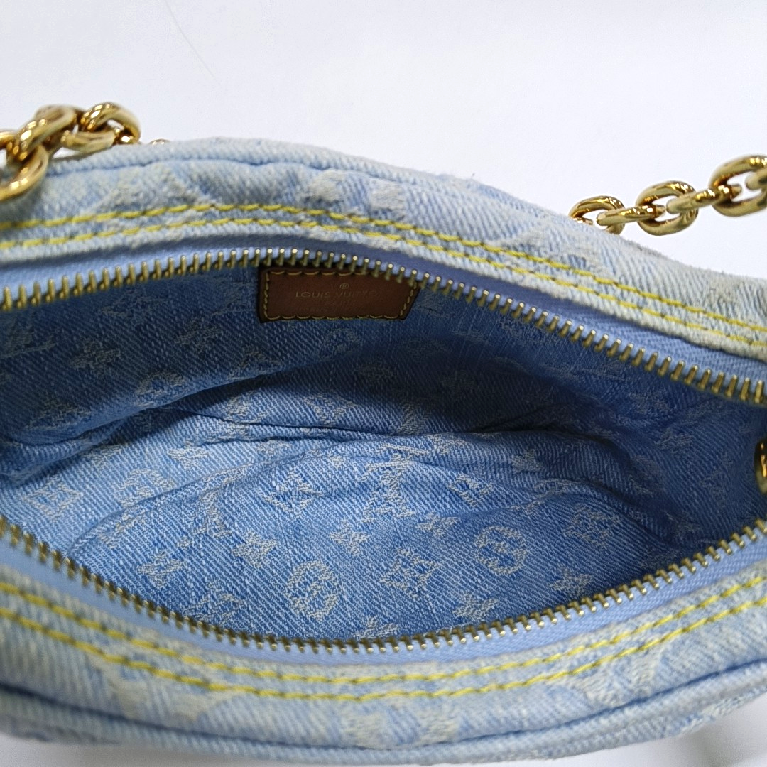 LOUIS VUITTON LOOP Light Blue Denim Monogram Embroidered Crescent Bag Crossbody Shoulder Bag Gold Hardware 2 Removable Straps-(SKU)-961361306