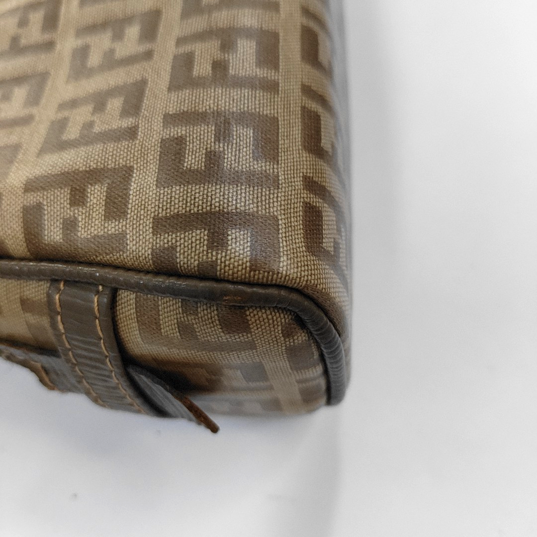 FENDI 棕色涂层帆布双F手拿包 Golden hardware-(SKU)-954837981