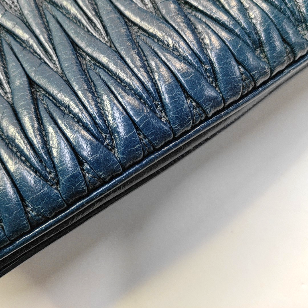 Miu Miu Dark Blue Cowhide Quilted Single Shoulder Bag Crossbody Bag Silver Hardware Removable shoulder strap-(SKU)-945298168