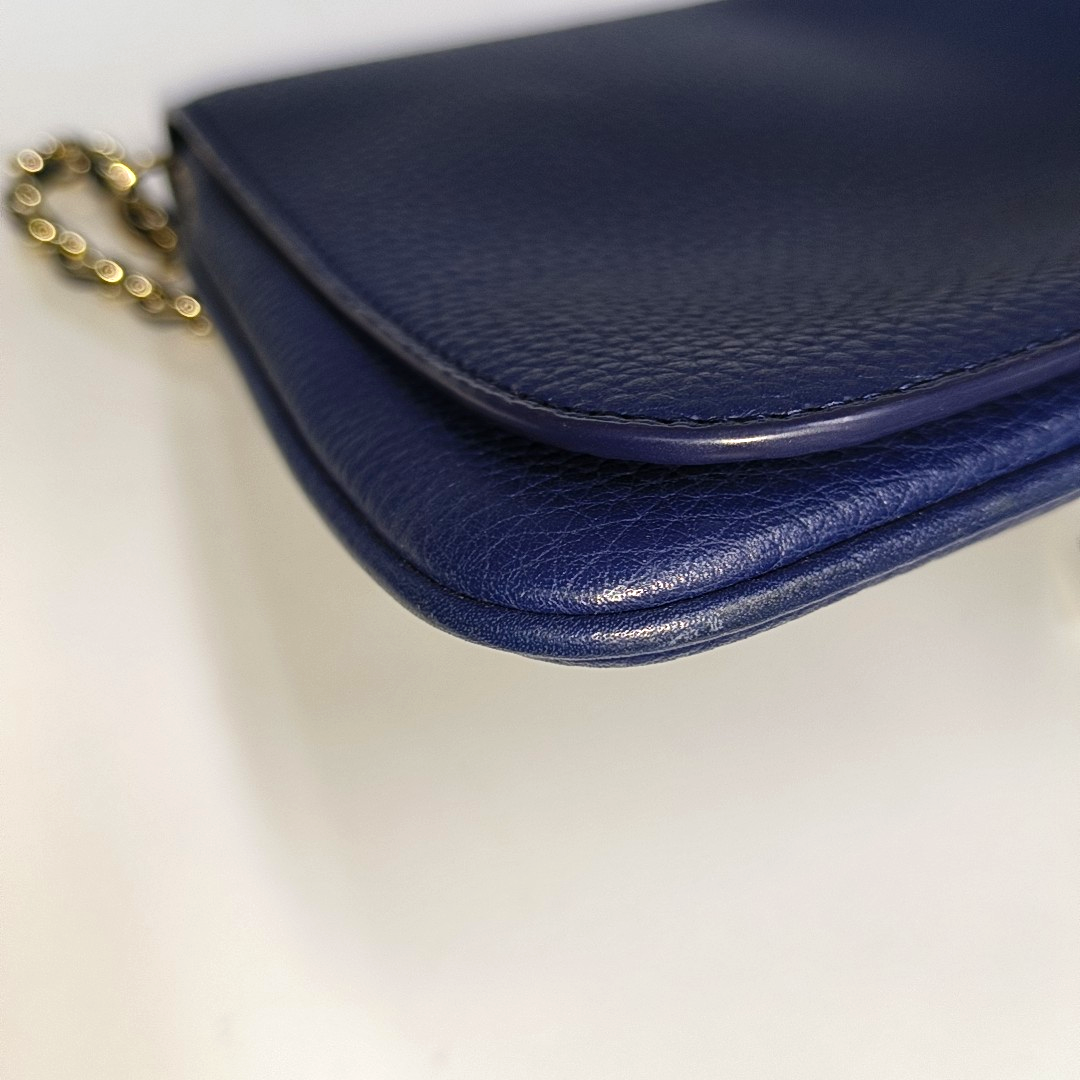 TORY BURCH Dark Blue Leather Shoulder Tote Crossbody Bag Golden hardware Removable shoulder strap-(SKU)-14258983