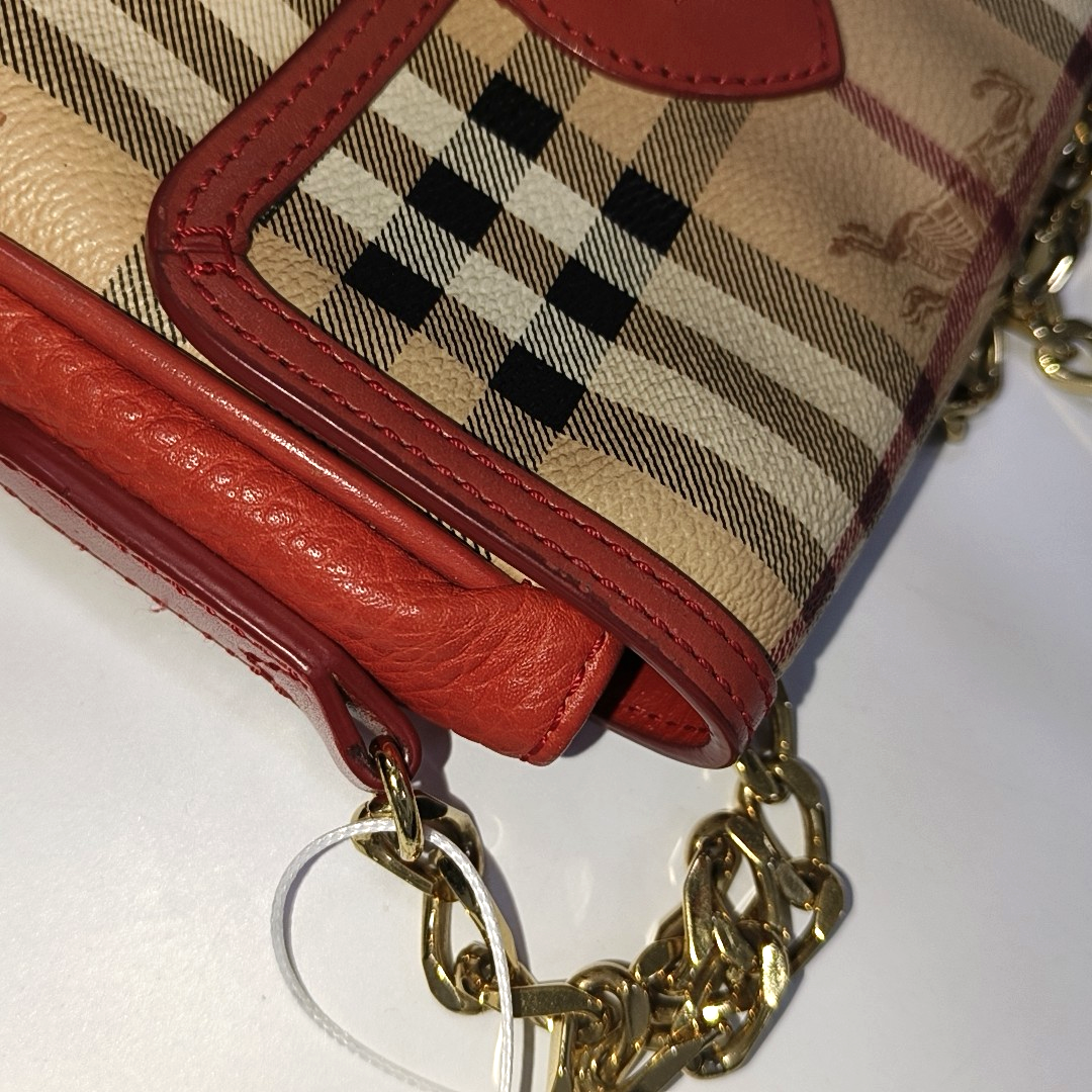 BURBERRY Maydown Khaki Coated Canvas Warhorse Plaid Crossbody Shoulder Bag Golden hardware-(SKU)-940909865