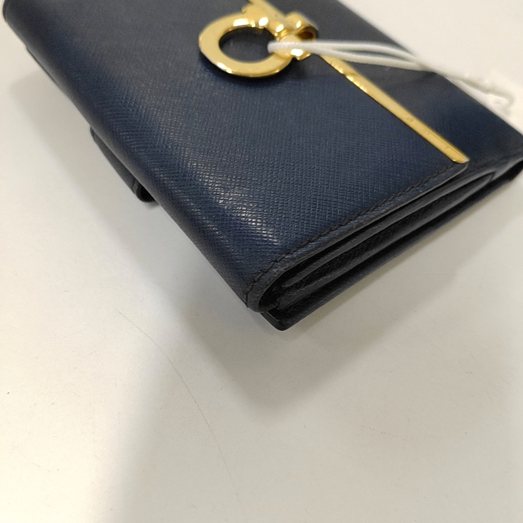 FERRAGAMO Gancio Blue Cowhide Embossed Wallet Golden hardware-(SKU)-942092441