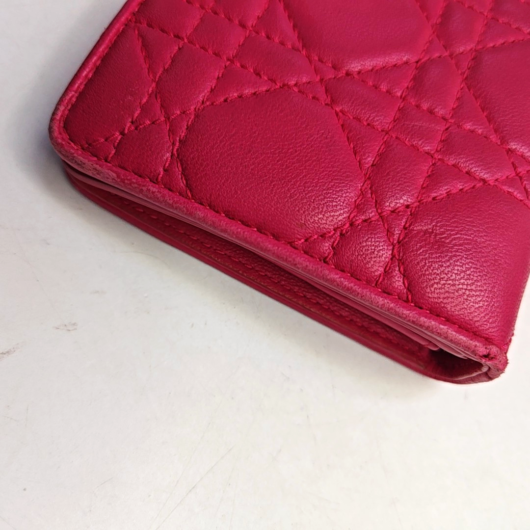DIOR Lady Dior Fuchsia sheepskin cannage-quilted wallet Golden hardware-(SKU)-959164811