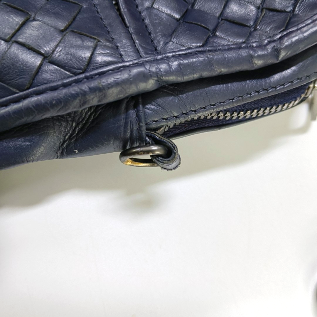 BOTTEGA VENETA Dark Blue Sheepskin Woven Single Shoulder Bag Handbag Ruthenium color hardware Removable shoulder strap-(SKU)-954022155
