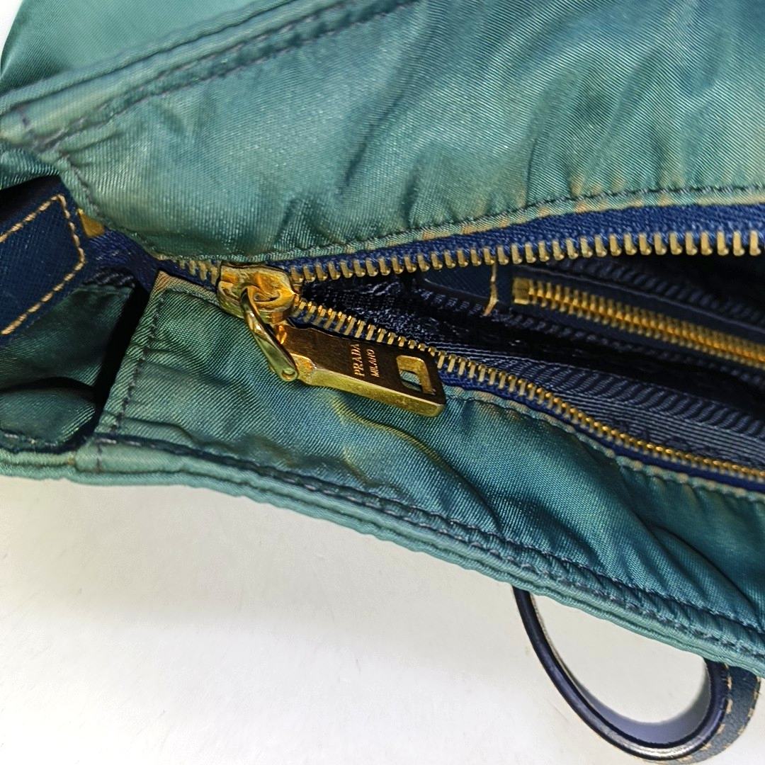 PRADA Tote bag Teal Nylon Logo Single Shoulder Bag, Handbag Golden hardware-(SKU)-952291642