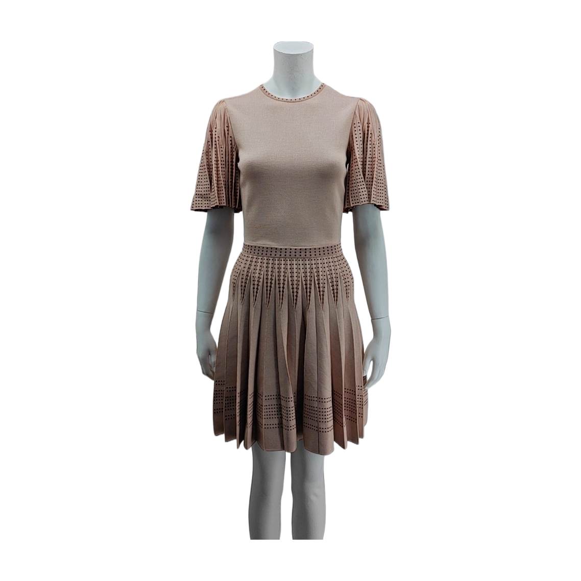 Alexander McQUEEN Scode Light Pink Wool Blended Women's Short Sleeve Midi Dress-(SKU)-935885169
