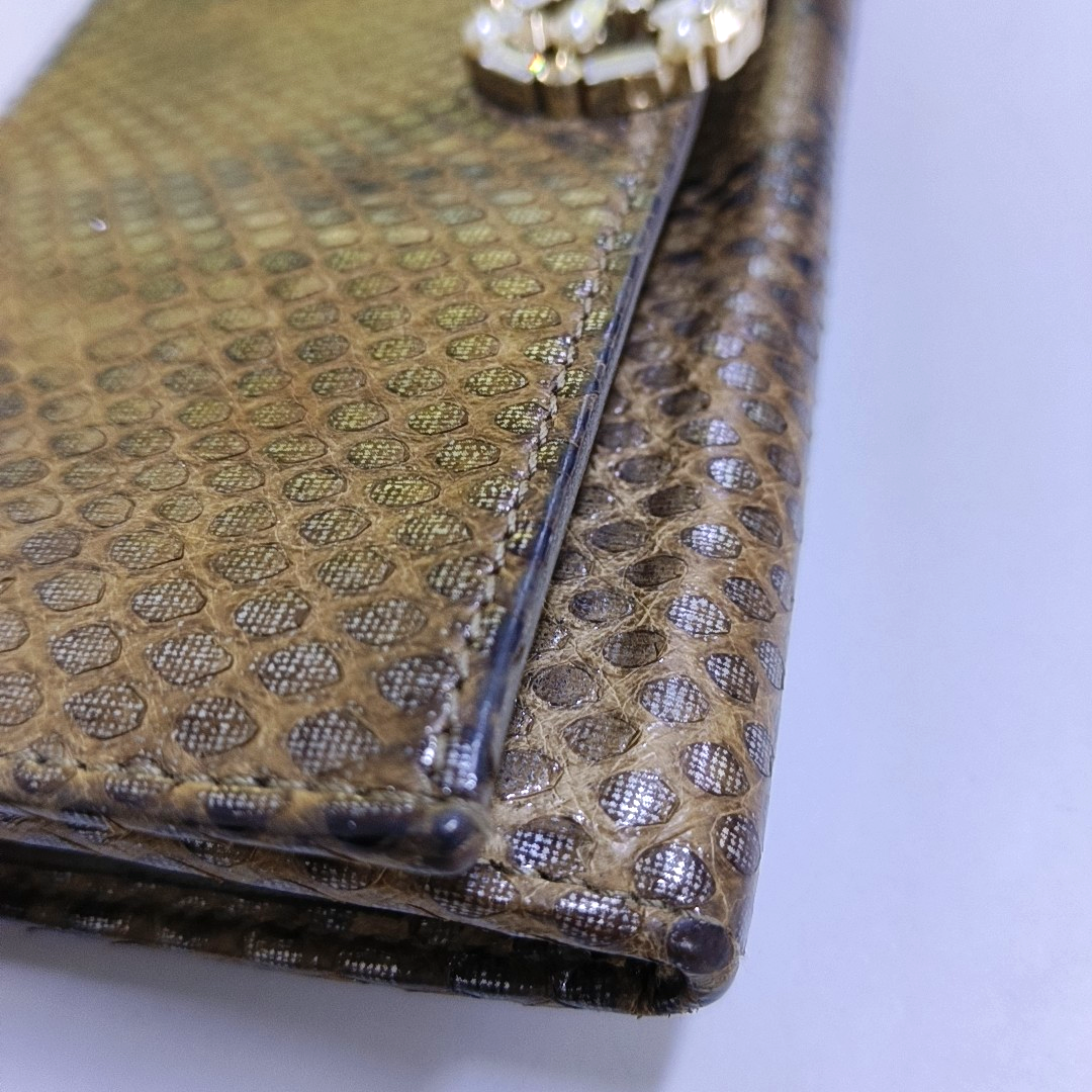 GUCCI Queen Margaret Brown Snake Leather Embossed Wallet Golden hardware-(SKU)-958381527