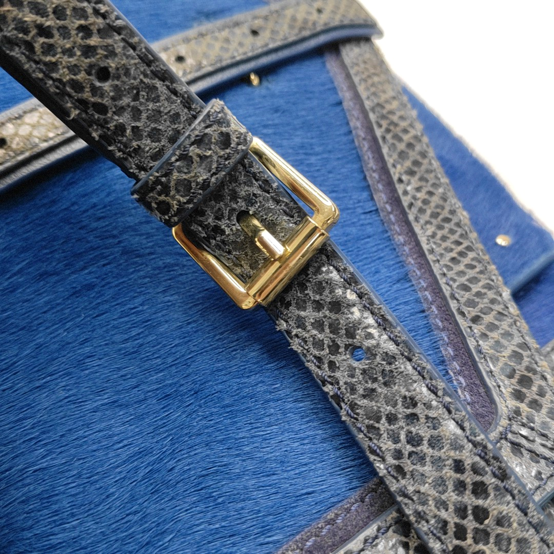 TORY BURCH 797 Blue cowhide snake-pattern crossbody bag/shoulder bag/handbag Golden hardware shoulder straps-(SKU)-942640908