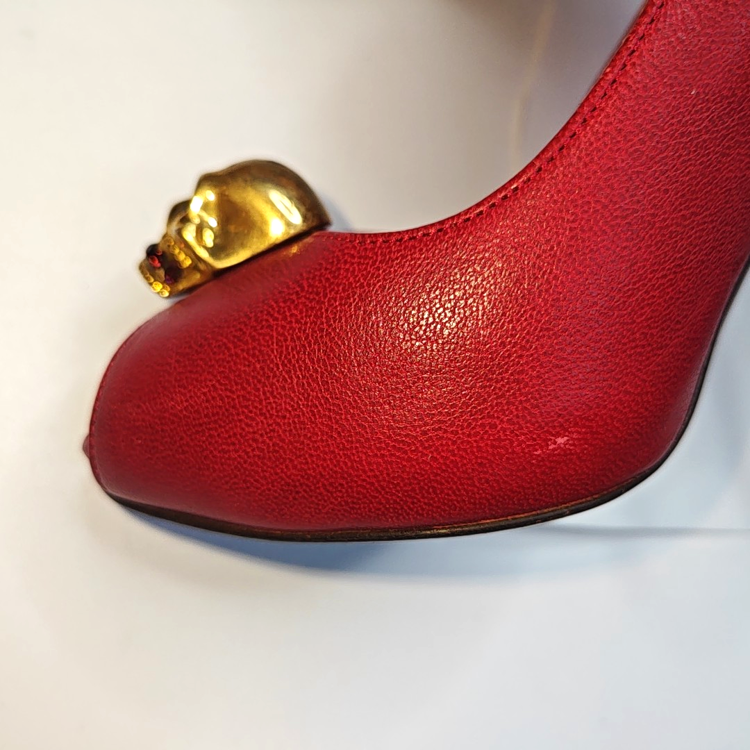 Alexander McQUEEN 37.5code Autumn red leather women's high heels-(SKU)-942694405