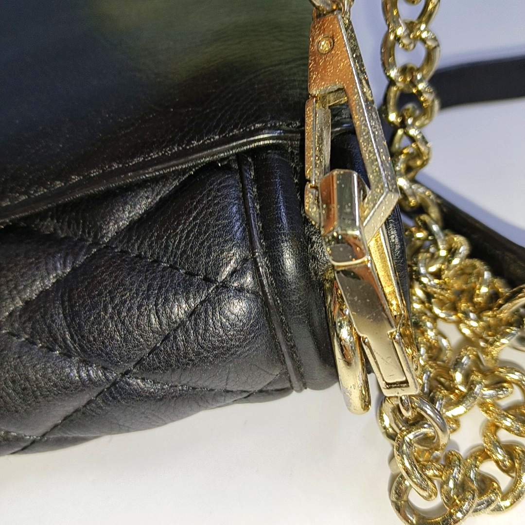 REBECCA MINKOFF Love Black leather quilted crossbody single shoulder bag Golden hardware Removable shoulder strap-(SKU)-935256767