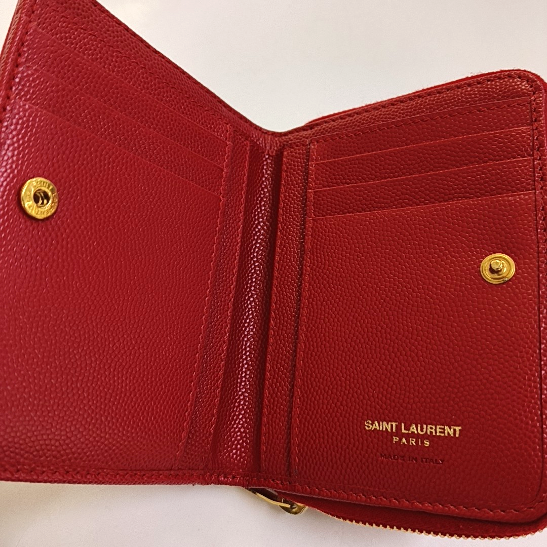 YSL MONOGRAM 红色牛皮绗缝V纹钱包 Golden hardware-(SKU)-956982328