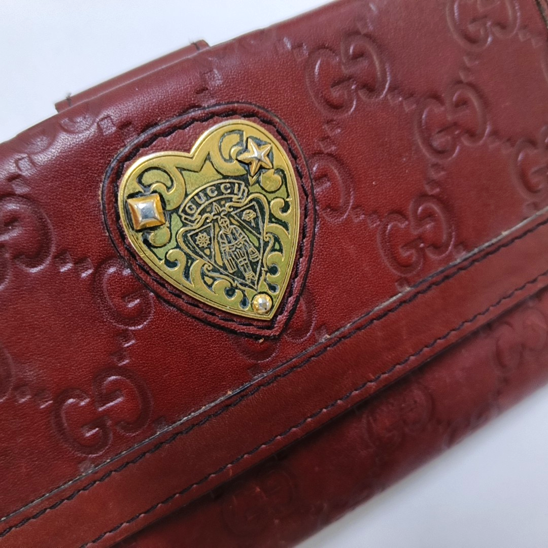 GUCCI Red Cowhide Monogrammed Embossed Wallet Golden hardware-(SKU)-946774567