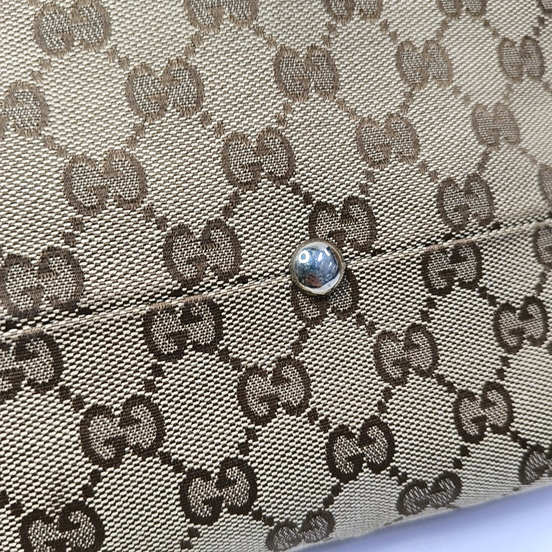 GUCCI Babouska Khaki canvas monogram crossbody bag, handbag Silver Hardware-(SKU)-958404540