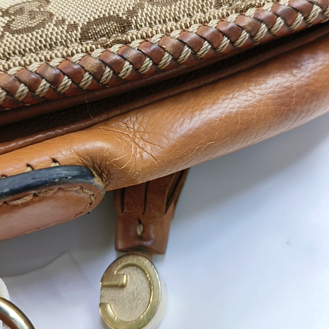 GUCCI Trunk Brown Canvas Old Flower Single Shoulder Bag Tote Bag Golden hardware-(SKU)-13447280