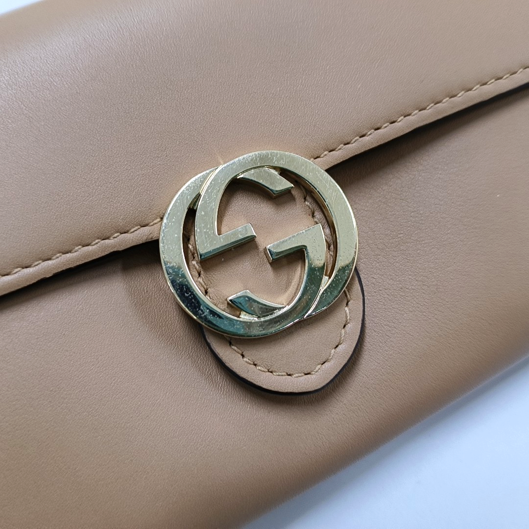 GUCCI Interlocking G Brown Cowhide Wallet Golden hardware-(SKU)-958717244