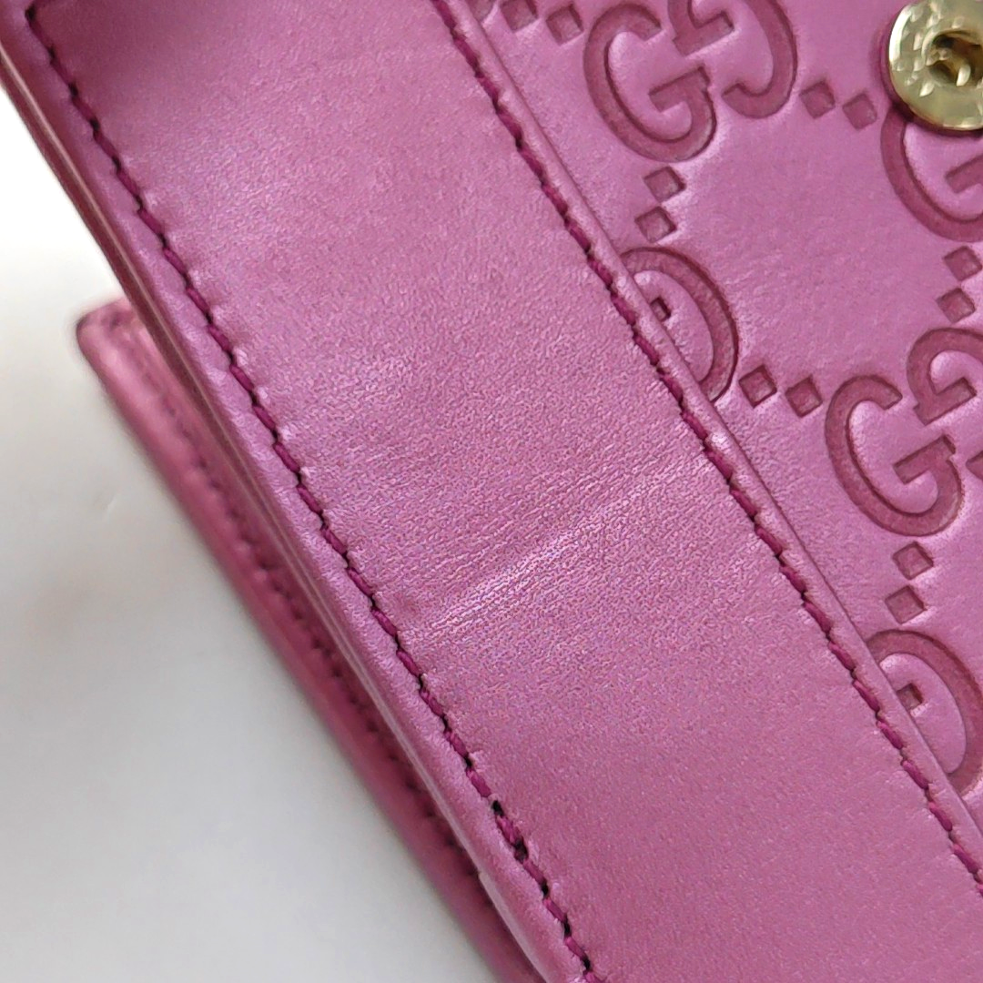 GUCCI Heart Bit Pink cowhide vintage embossed wallet Golden hardware-(SKU)-951257321