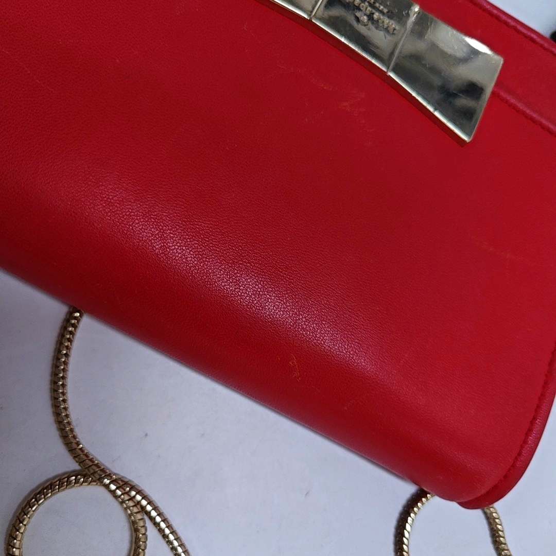 Kate Spade Red Leather Single Shoulder Bag Crossbody Bag Golden hardware Removable shoulder strap-(SKU)-941435596