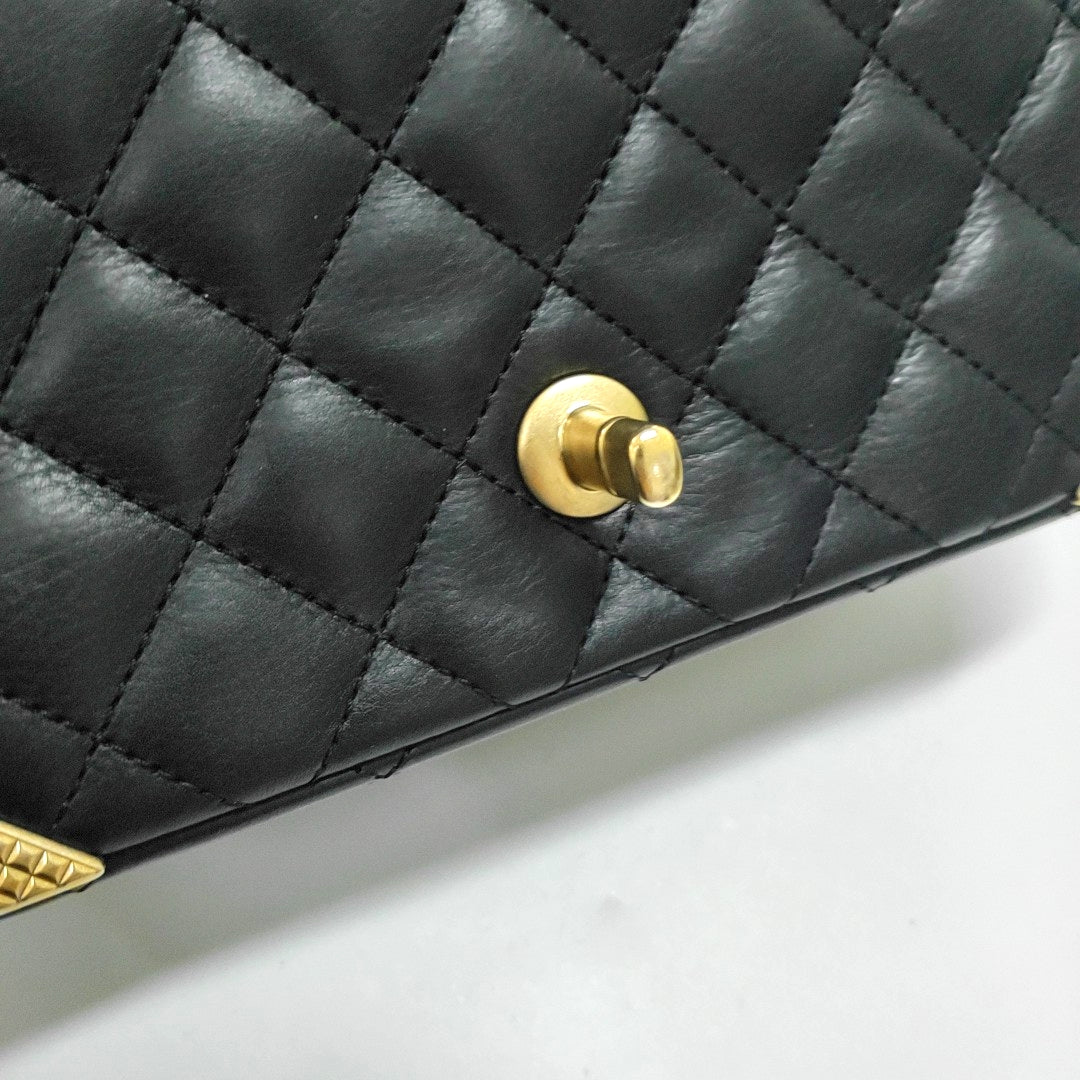 CHANEL CLASSIC FLAP Mini Black Leather Grained Quilted Crossbody Bag Single Shoulder Bag with Gold Hardware 24 opening-(SKU)-966396752