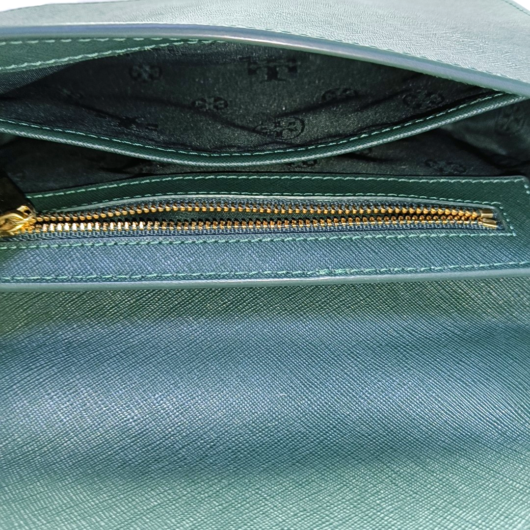 TORY BURCH Robinson Dark Green Cowhide Stamped Crossbody Single Shoulder Bag Golden hardware-(SKU)-951354539