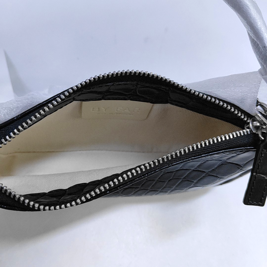 BY FAR Black Leather Crocodile Pattern Handbag Silver Hardware-(SKU)-944296444