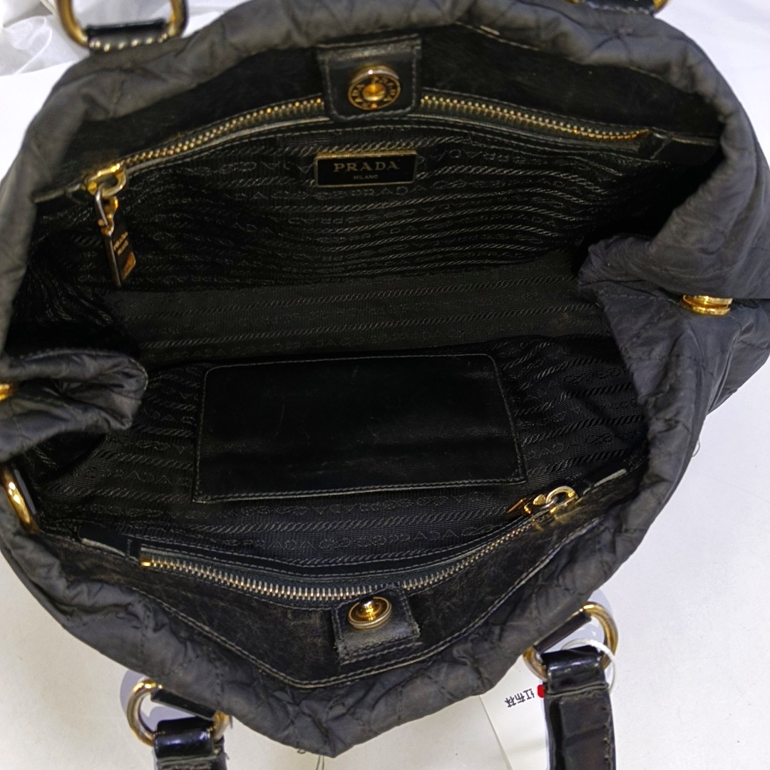 PRADA Gaufre Black Nylon Quilted Handbag Golden hardware-(SKU)-942136893