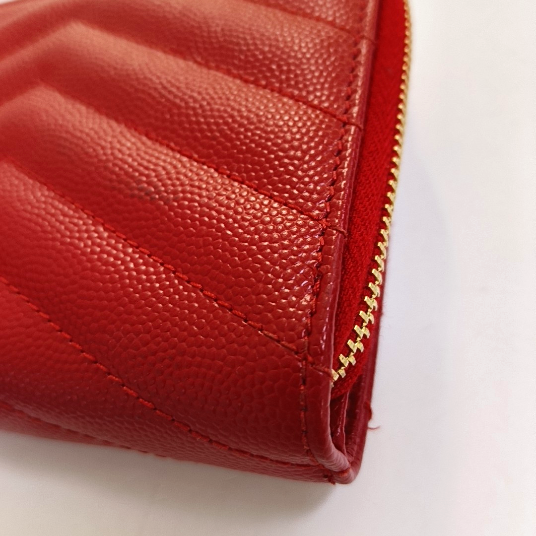 YSL MONOGRAM 红色牛皮绗缝V纹钱包 Golden hardware-(SKU)-956982328