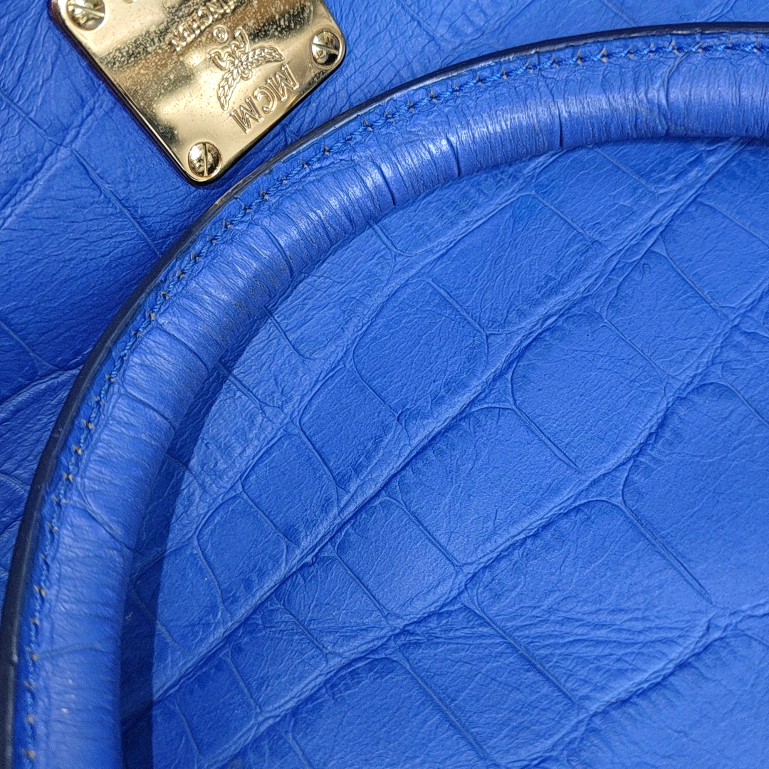 MCM NUOVO Blue Leather Crocodile Print Handbag Golden hardware-(SKU)-14502100