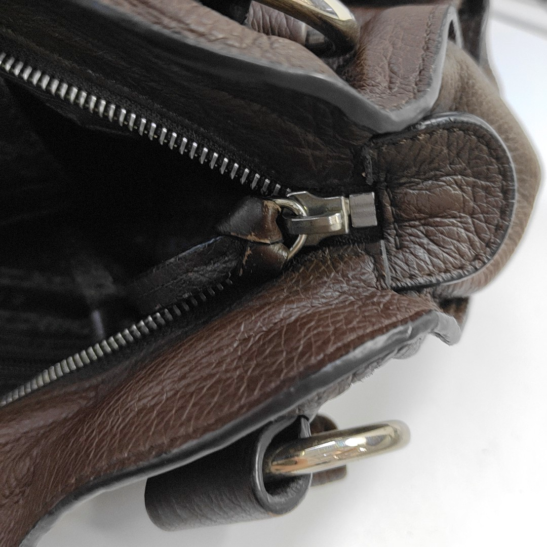 CELINE Dark Brown Leather Handbag Silver Hardware-(SKU)-936845573