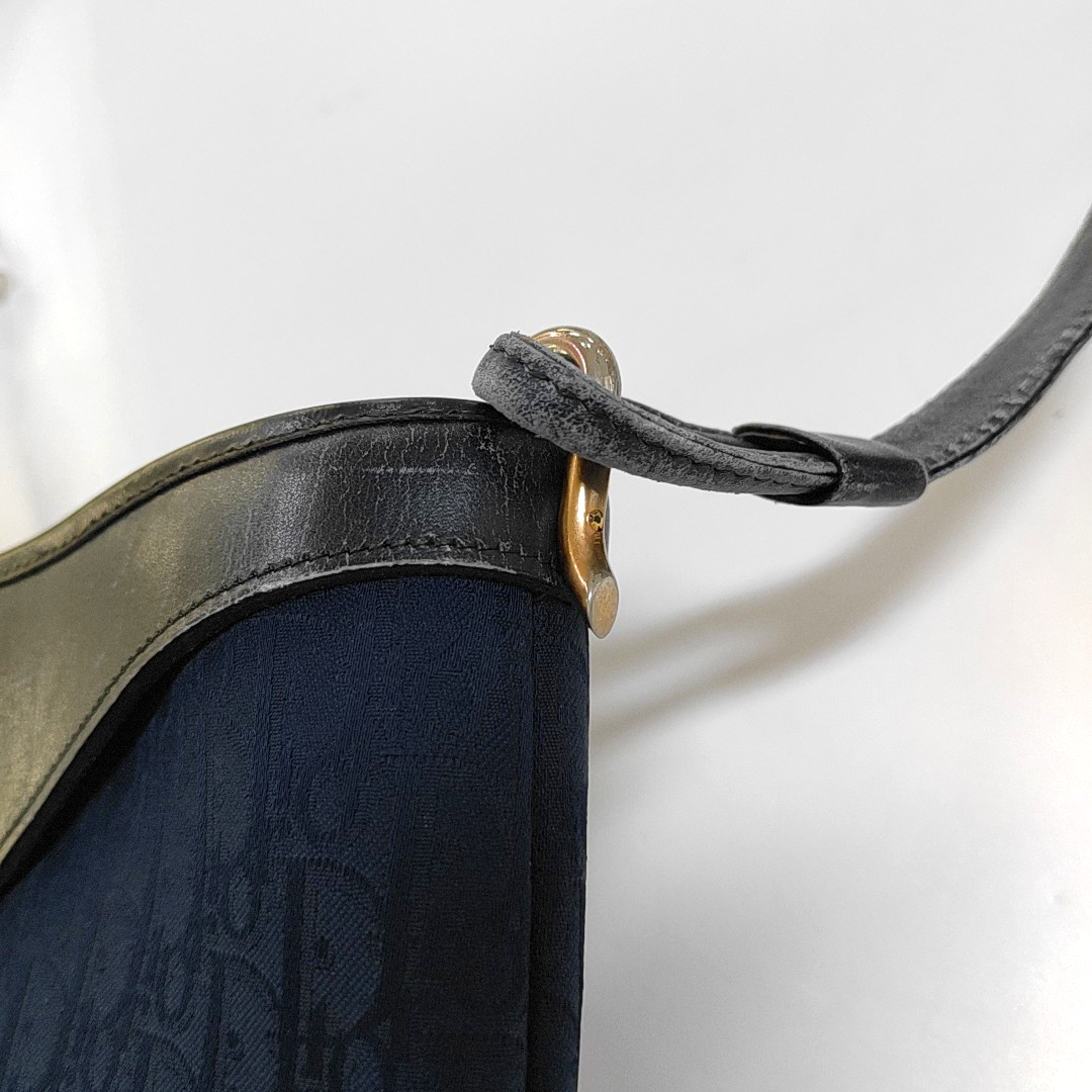 DIOR Dark Blue Canvas Monogram Crossbody Bag Single Shoulder Bag Golden hardware Vintage model-(SKU)-11199594