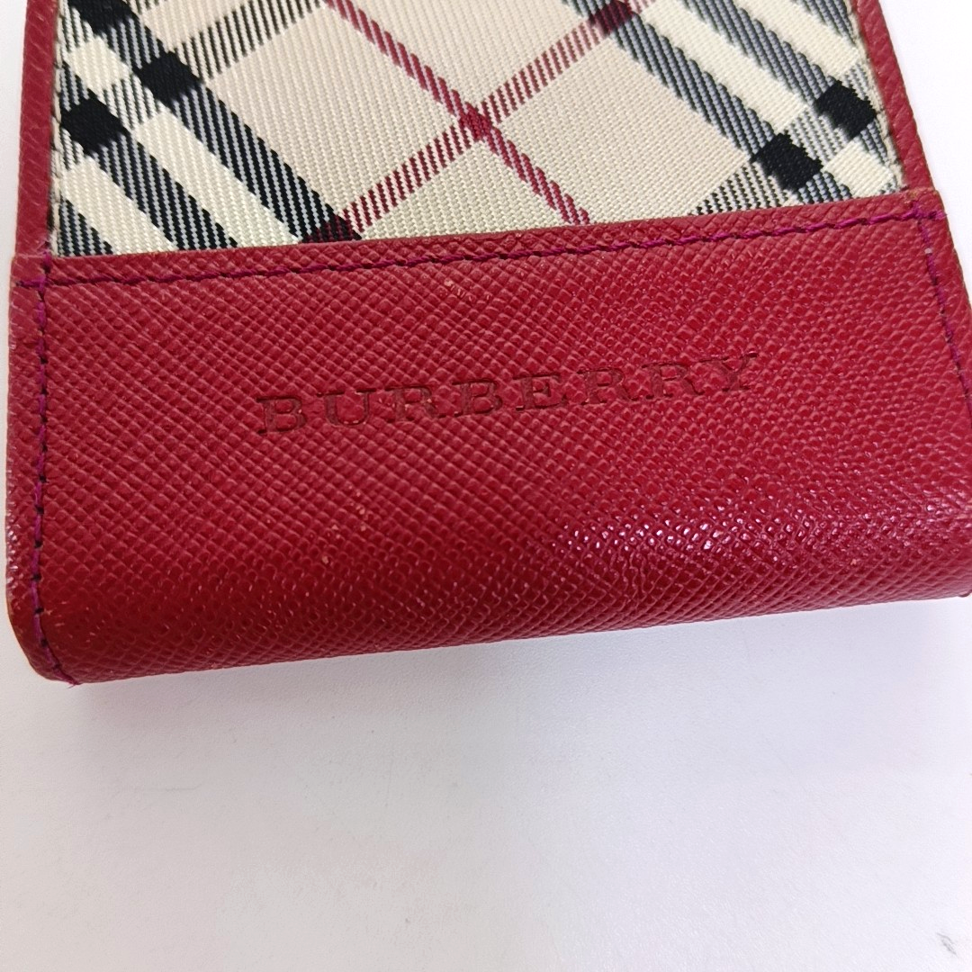 BURBERRY Red Cowhide Embossed Card Case Silver Hardware-(SKU)-942668927
