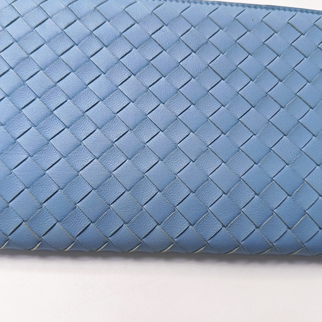 BOTTEGA VENETA Light Blue Lamb Leather Woven Wallet Black hardware-(SKU)-957556480