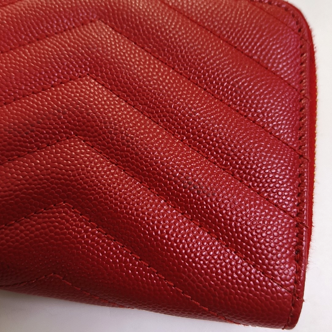 YSL MONOGRAM 红色牛皮绗缝V纹钱包 Golden hardware-(SKU)-956982328