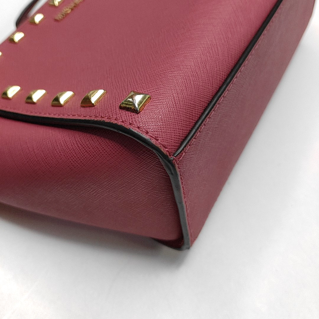 MICHAEL KORS Selma Medium size Pink cowhide studded crossbody bag, shoulder bag Golden hardware Removable shoulder strap-(SKU)-944285673
