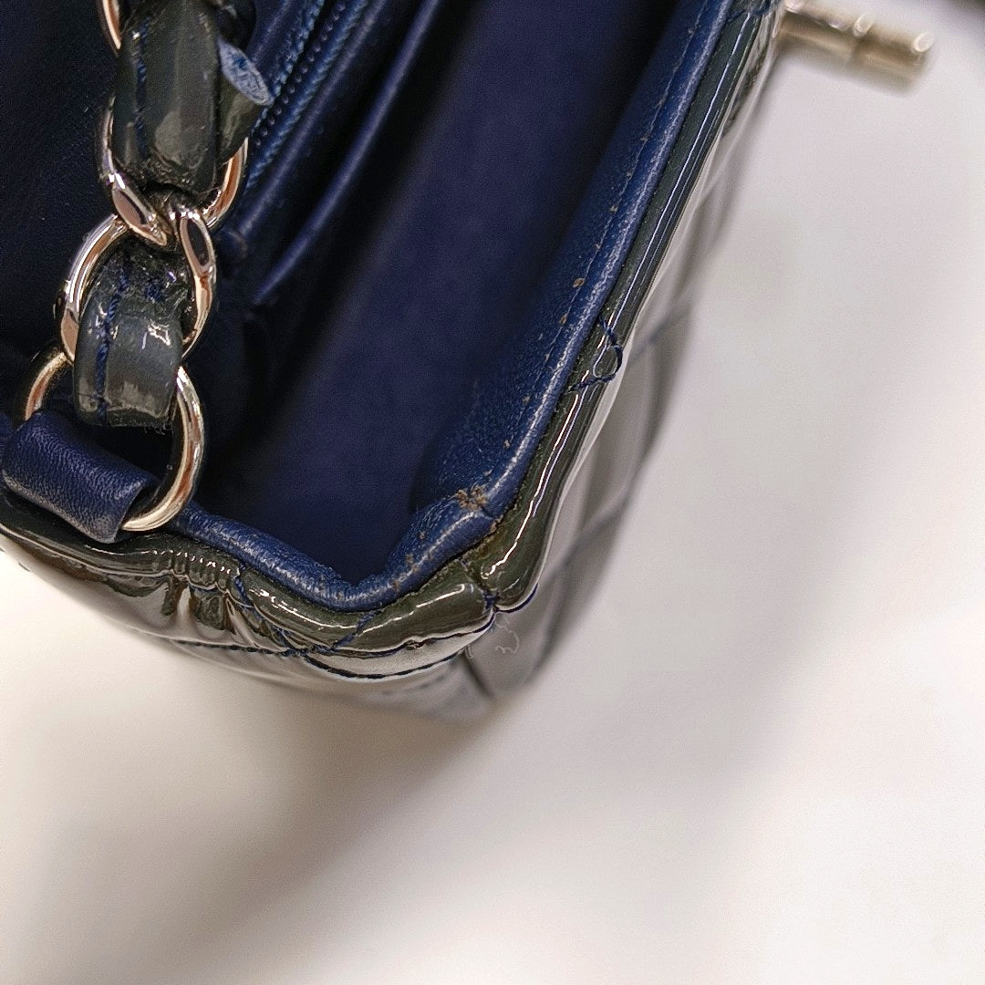 CHANEL CLASSIC FLAP Mini Deep Green Patent Leather Quilted Large Mini Shoulder Bag Silver Hardware 20 Clasp-(SKU)-968080127