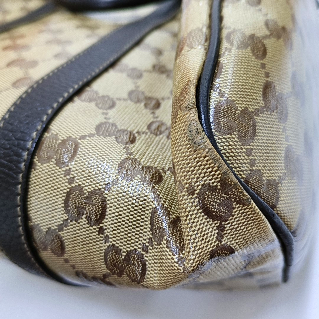 GUCCI Joy Khaki Coated Canvas Old Flower Tote Bag Golden hardware-(SKU)-954415041